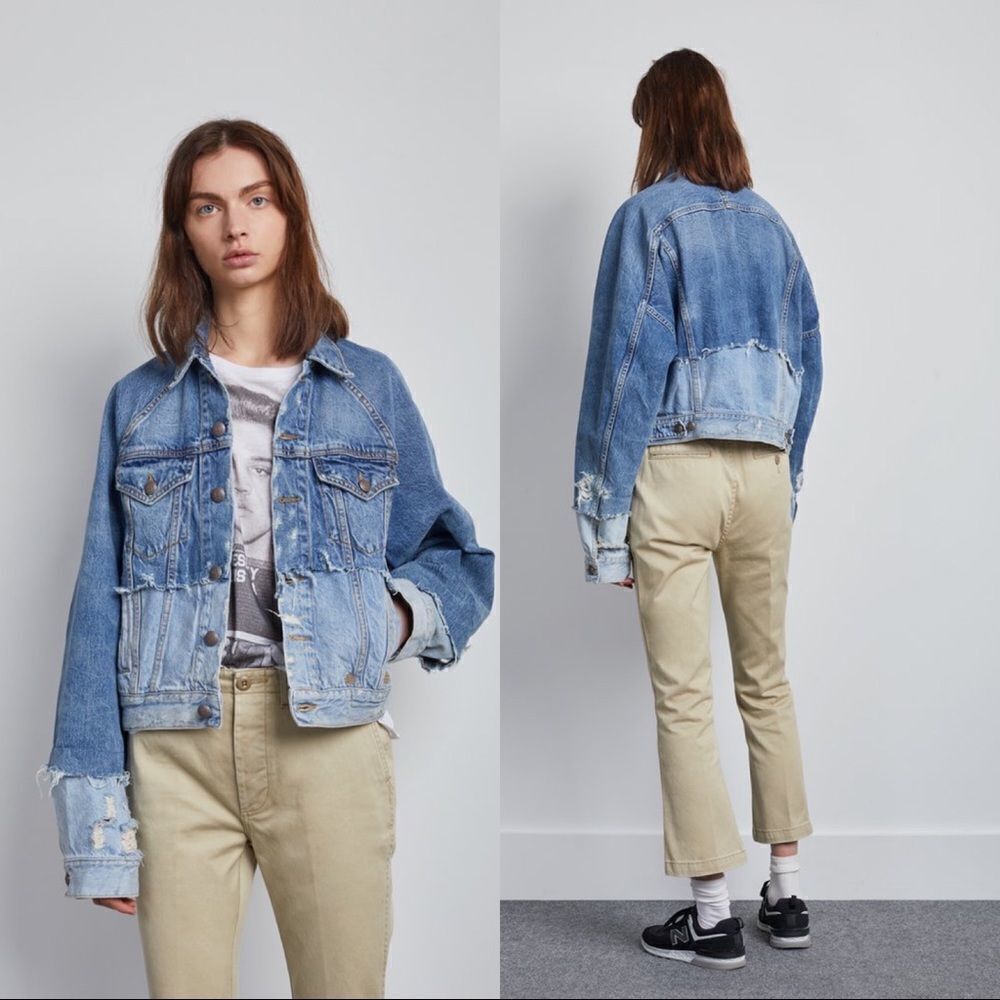R13 Double Shredded Raglan Trucker Denim Jacket - Picture 7 of 12